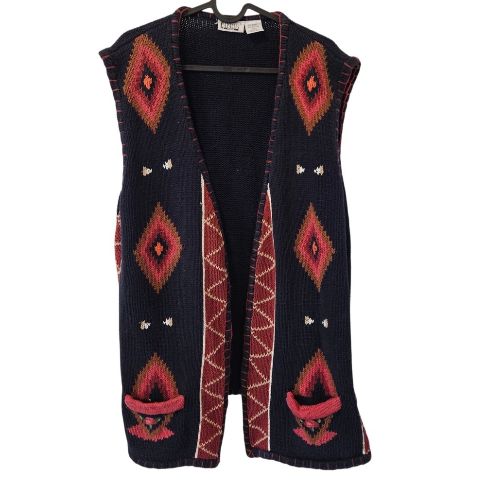 Capacity Women's Sleeveless Open Knit Sweater Art Deco Vest Size 1X